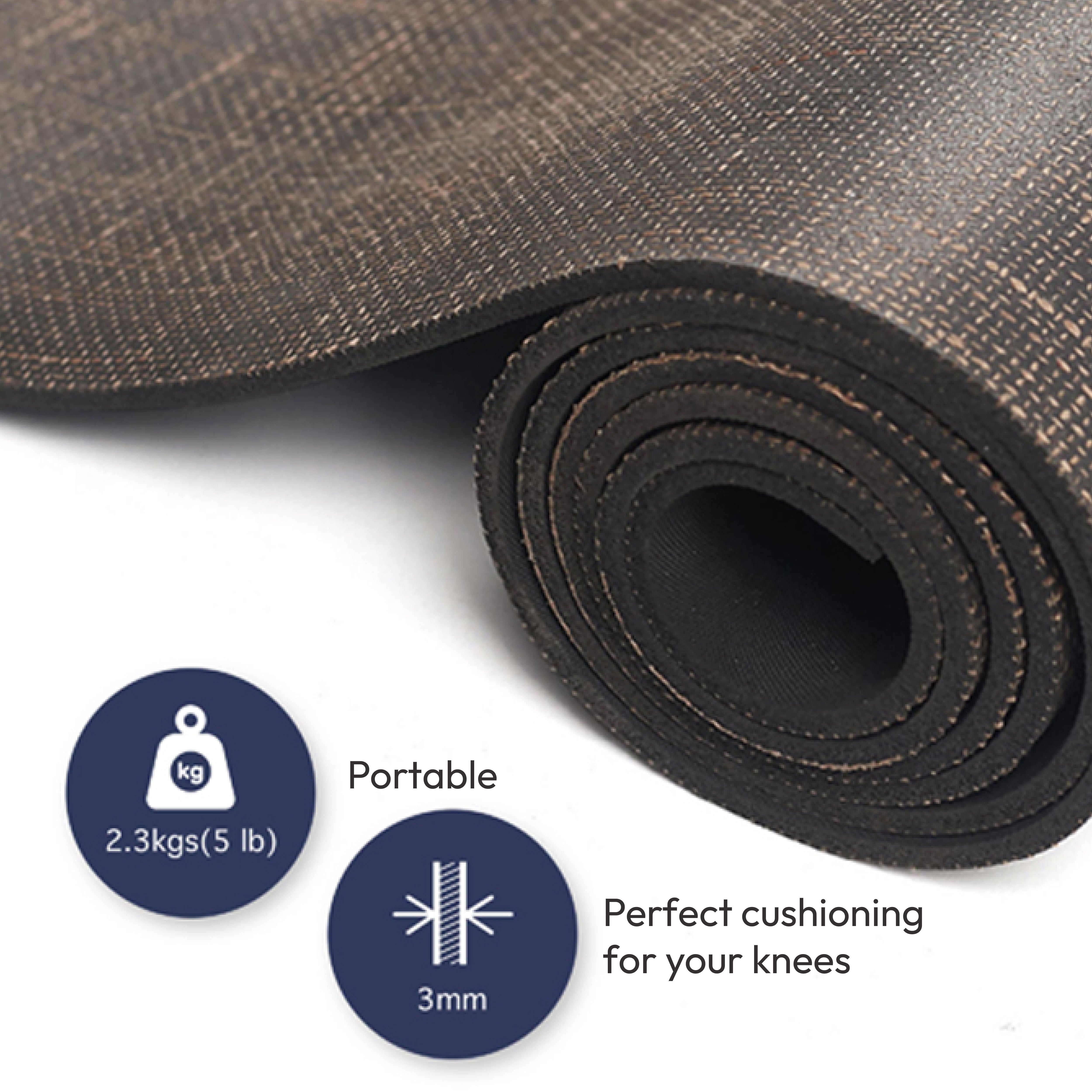 The Maya Shanti Yoga Bengal Yoga Mat Eco-Friendly Extra Grip is made of natural jute and rubber, weighs 2.3 kg (5 lb), is 3 mm thick, portable, non-slip, and offers knee cushioning.