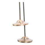 Two Maya Shanti Yoga Tingsha brass pendant lights with black cords hang vertically against a white background, evoking the elegant simplicity of Tibetan cymbals used in meditation and sound healing.