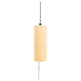 MSY wooden earth element chime with string, green bead and hook on white background.