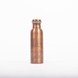 Maya Shanti Yoga Copper Etched 750ml Water Bottle with lid screwed on, on a white background.