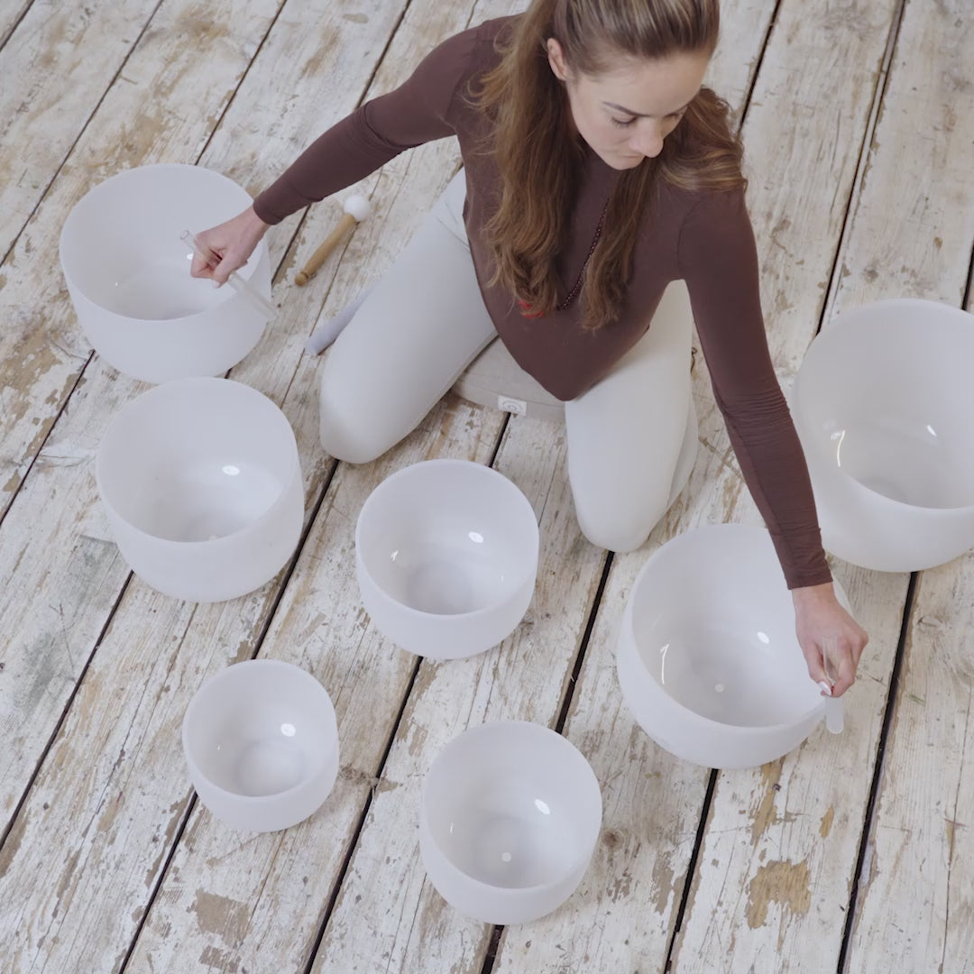 Set of 7 Frosted Crystal Singing Bowls | 432 Hz | Maya Shanti Yoga