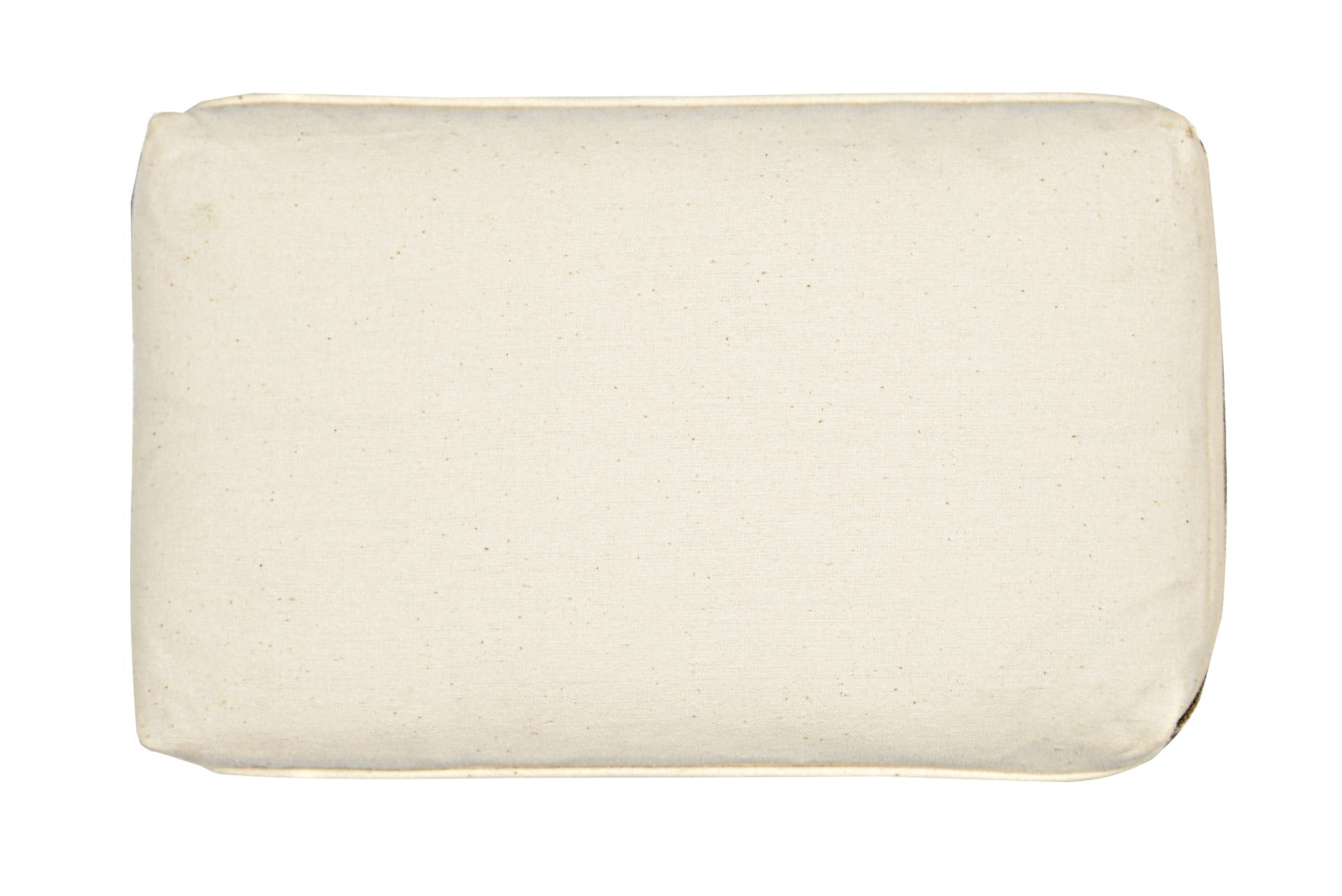 The Yoga Pillow by Maya Shanti Yoga is a rectangular, beige-colored fabric pouch made from sustainable hemp with visible stitching along the edges, providing ergonomic support, isolated on a white background.