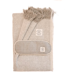 A Maya Shanti Yoga Relaxation Bundle including a blanket and eye pillow stacked on a white background.